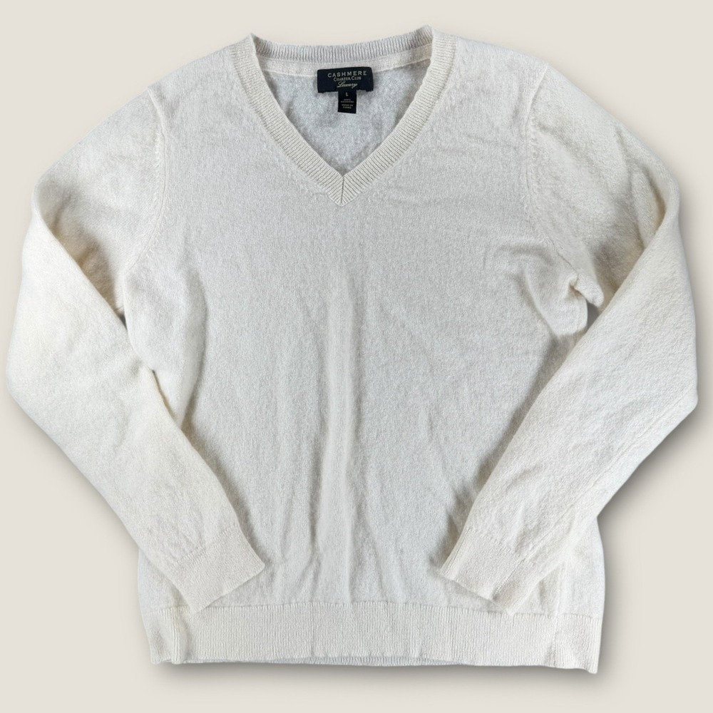 Charter Club Cashmere Sweater‎ Large Shrunk Fits Like XS/Small Cream V-Neck